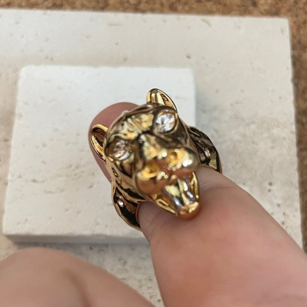 Alexis Bittar Panther Head Ring Gold Crystal Sculptural Animal Statement Ring Ra - Picture 3 of 9